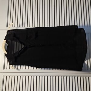 Women's Collared Button Up Sheer Black Tank Blouse, Size M